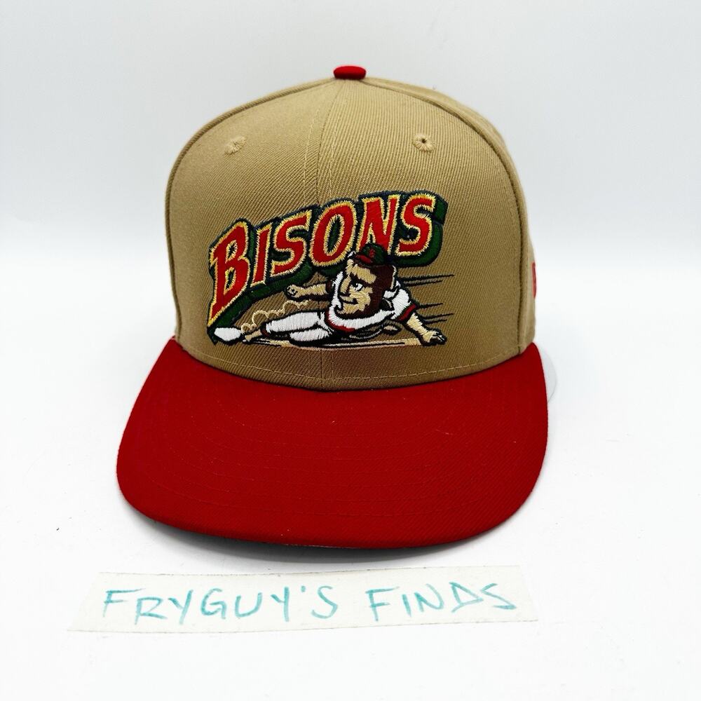 Buffalo Bisons New Era MiLB Re-Dub Khaki / Red 9FIFTY Snapback Hat Two Tone EUC